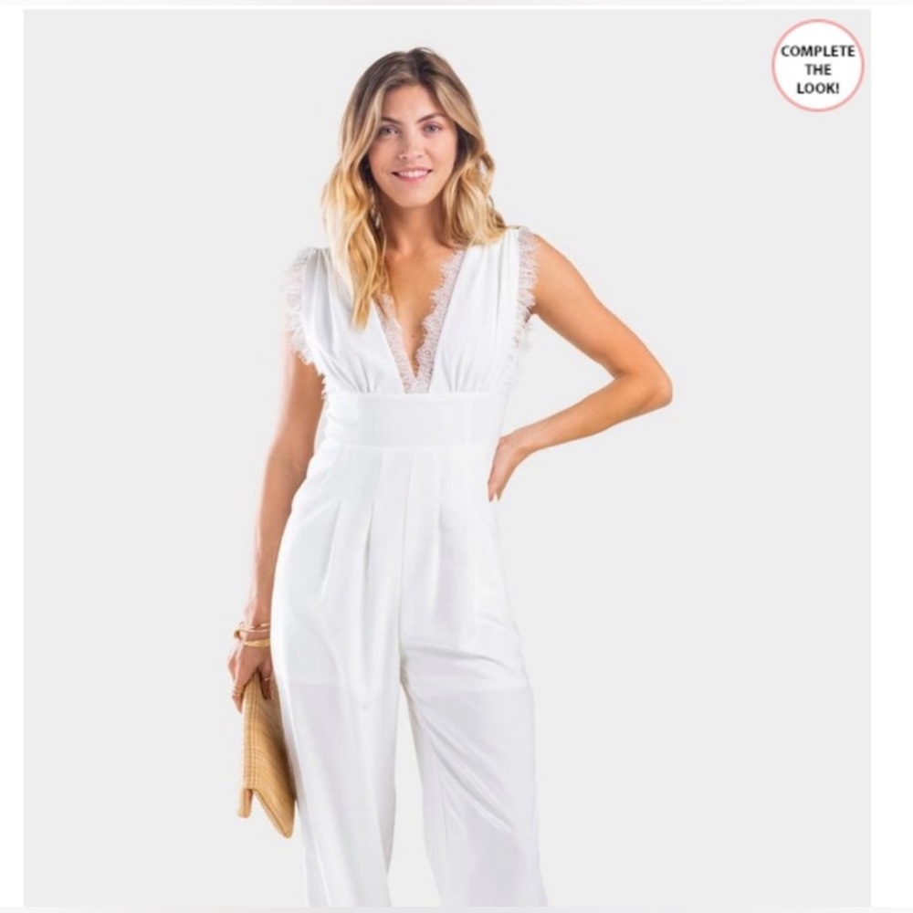 NWT Mi Ami Rayelle Ivory Lace Neck Jumpsuit